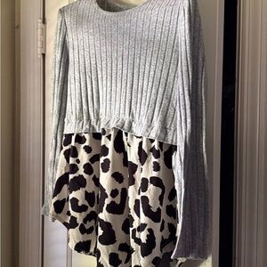 SHEIN Gray Ribbed Knit Peplum Top With Animal Print